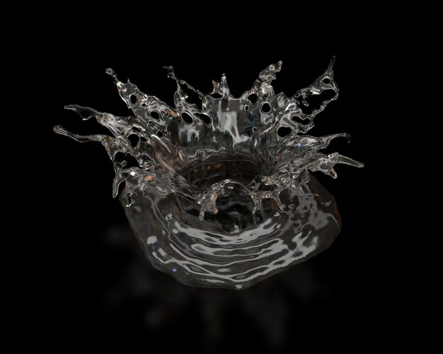 3D рендеринг 3D Water Splash изолирован на черном фоне 3D фон минимальная сцена