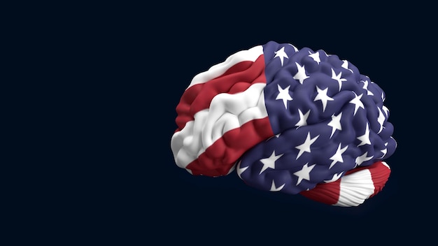 Foto rendering 3d 4 luglio sfondo cervello colore bandiera americana mentalità americana mente pensiero