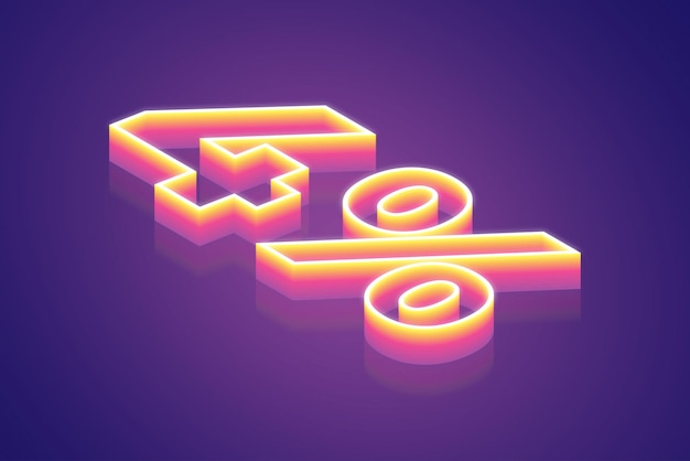 3D рендеринг 4-процентный цифровой символ иллюстрации в розово-фиолетовом цвете градиента для продажи со скидкой