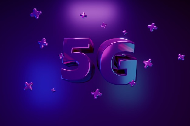 Фото 3d визуализация 5g высокоскоростной интернет объемные буквы на фиолетовом фоне