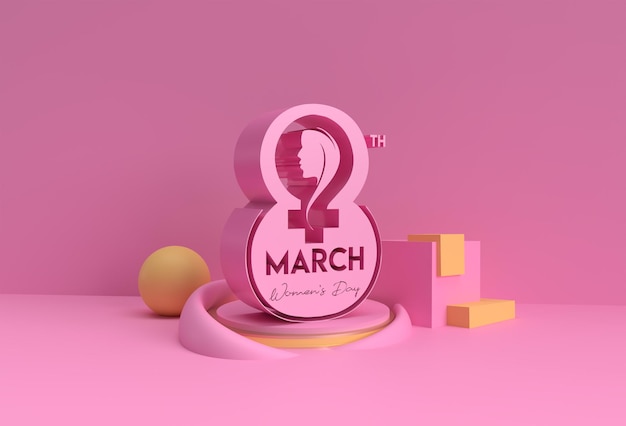 3D Render 8 March Happy Womens Day Display Products Рекламный флаер Дизайн иллюстрации плаката