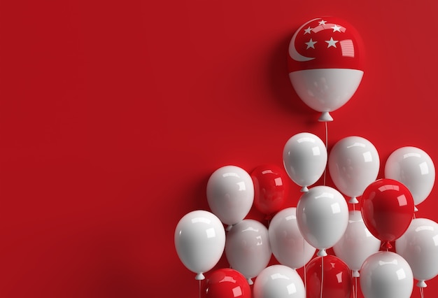 3D render 9e Singapore's onafhankelijkheidsdag Banner Singapore vlag ballon.