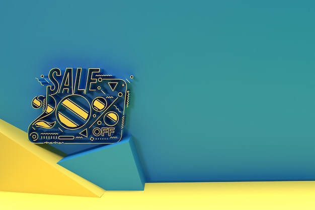 Photo 3d render abstract 20% sale off discount banner 3d illustration design.