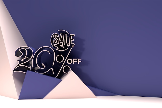 3D Render Abstract 20% Sale OFF Discount Banner 3D Illustration Design.