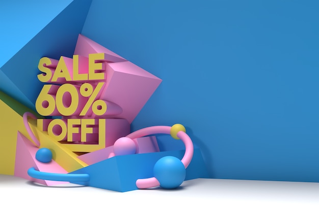 Photo 3d render abstract 60% sale off discount banner 3d illustration design.