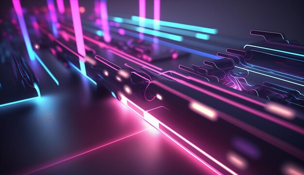 3D render abstract achtergrond met roze blauwe gloeiende neon