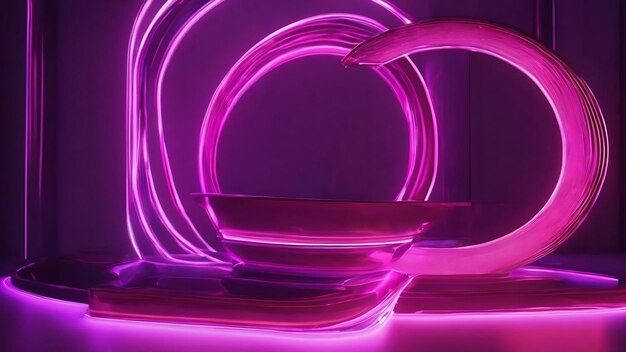 3d render of abstract art 3d background based on curve round wavy tubes in purple glass and pink met