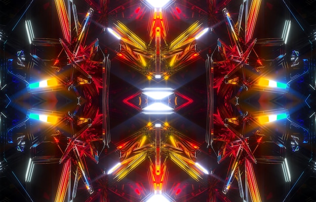 Foto 3d rendering di arte astratta sfondo 3d con parte di una scatola segreta caleidoscopica frattale aliena surreale
