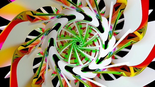 Foto 3d rende l'arte astratta parte della turbina ritorta a spirale frattale o del fiore alieno in forme di linee curve