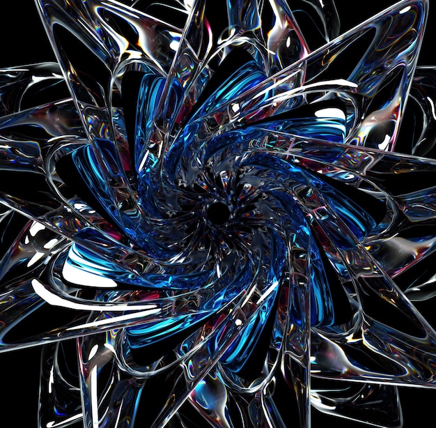 シュールなエイリアンの星の花の太陽または雪の結晶の花の一部の抽象芸術の3Dレンダリング