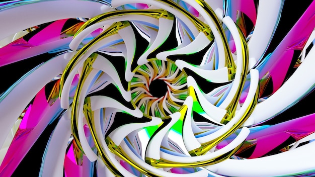 Rendering 3d di arte astratta con parte di imbuto a spirale 3d surreale o simbolo di mandala indiano contorto