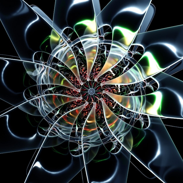 3d render of abstract art with part of surreal spiral spooky alien star sun or snow flake flower