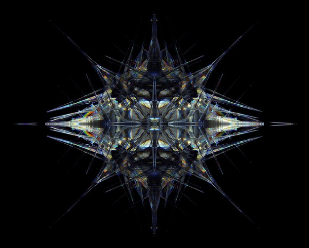 3d render of abstract art with surreal 3d cyber star or alien snow flake crystal mechanism diamond