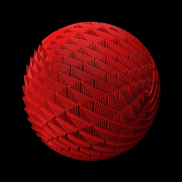 3D визуализация абстрактного фона. Поверхность смещения. Случайные узоры выдавлены из формы сферы.