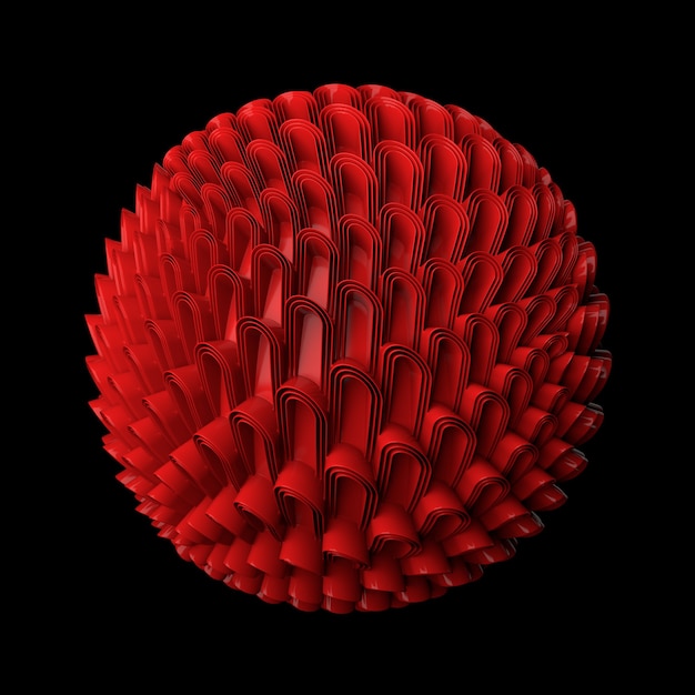 3d render abstract background. Displacement surface. Random patterns extruded from the sphere shape.