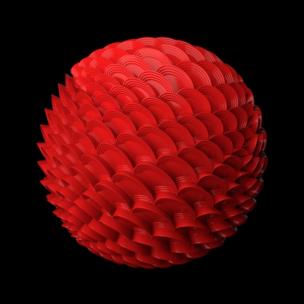 3d render abstract background. Displacement surface. Random patterns extruded from the sphere shape.