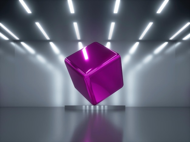 3d render abstract background glossy pink chrome cube