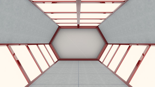 Photo 3d render of abstract background, hexagon tunnel and gate