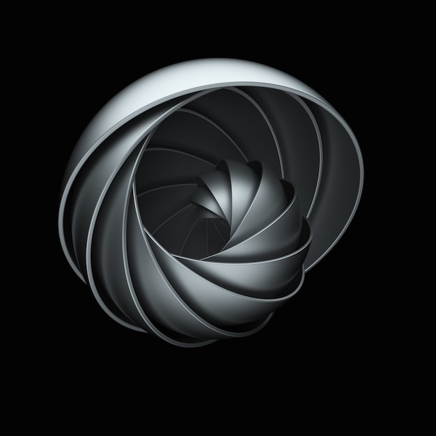 3d render abstract background. A lot of semispheres cloned into spiral form with light twist.