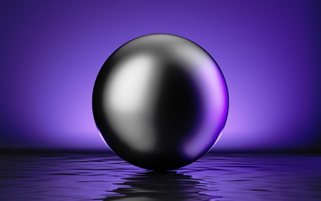 3d render abstract background with black pearl ball in the water