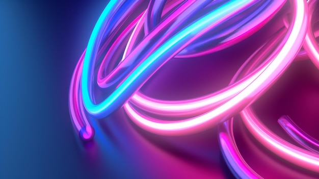 A 3D render of an abstract background with glowing neon flexible tubes