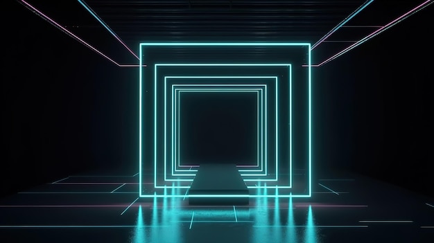 3d render Abstract background with glowing neon rectangular frame Generative Ai