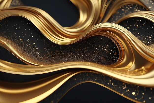 3d render abstract background with gold glittering waves Luxury liquid background