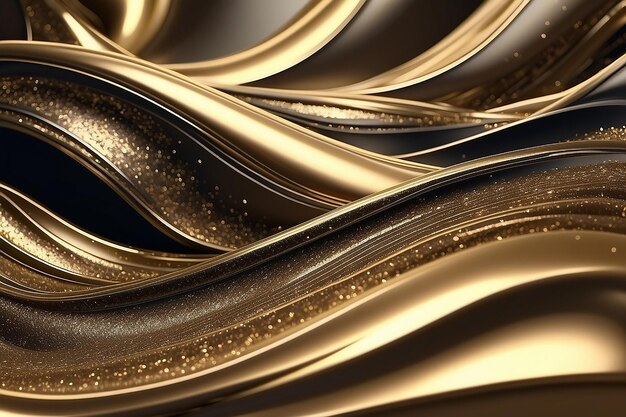 3d render abstract background with gold glittering waves Luxury liquid background