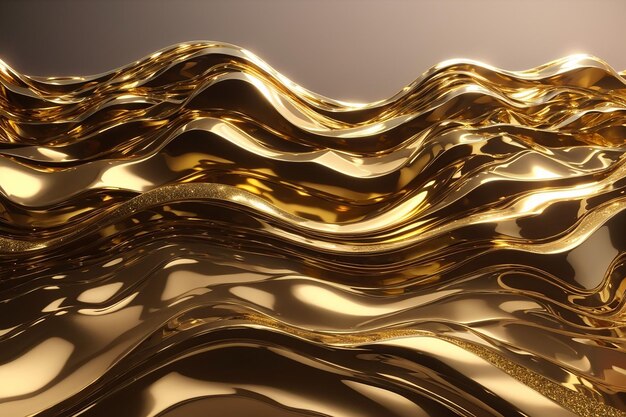 3d render abstract background with gold glittering waves luxury liquid background