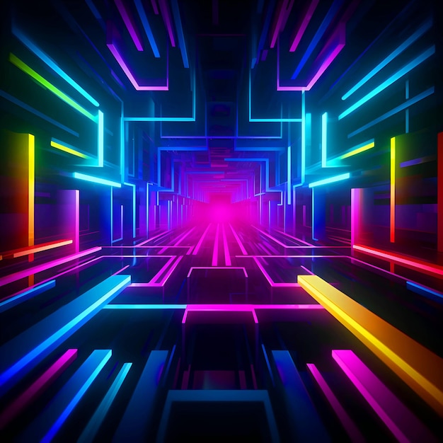 3d render abstract background with neon lights futuristic corridor corridor