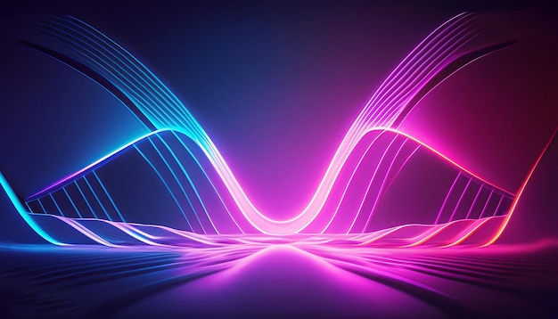 3d render abstract background with neon lights lines waves