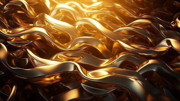 3D Render Abstract Background with Tangled Gold