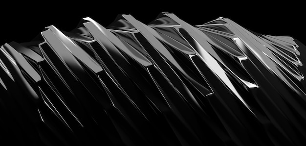 3d render abstract background with twisted metallic shape. Complex distortion of geometry. Reflective material.