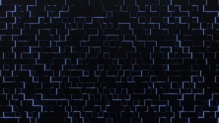 Photo 3d render abstract black cubes with neon edges abstract pattern background