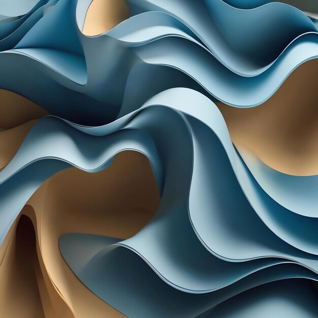 3d render abstract blauw papier mode behang achtergrond golven golvende vormen