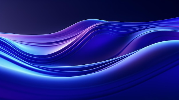 3D 추상적인 파란색 배경과 보라색과 파란색으로 빛나는 곡선 생성