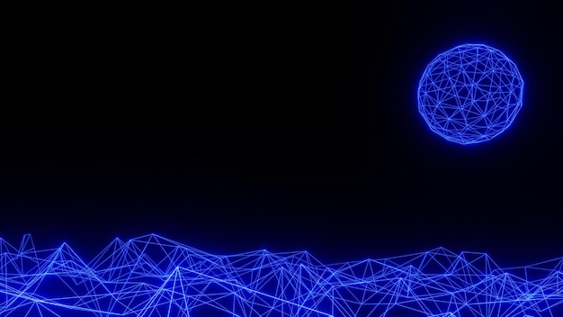 3D Render abstract blue glowing, data center, hosting, internet, cyber background