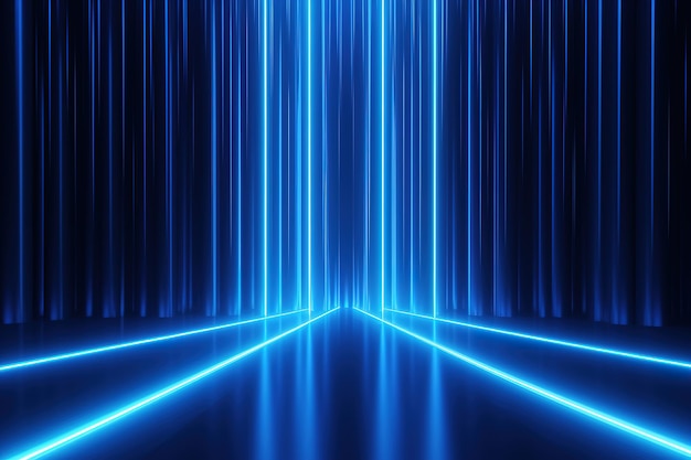 3d render abstract blue neon background glowing vertical lines