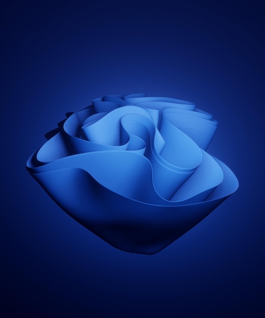 사진 추상적인 파란 종이를 3d 렌더링하는 패션 벽지 배경 파동 파란 모양 휘어진 액체 모양