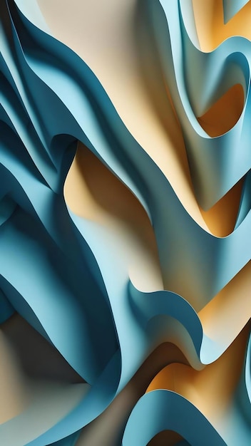 3d render abstract blue paper fashion wallpaper background waves wavy shapes