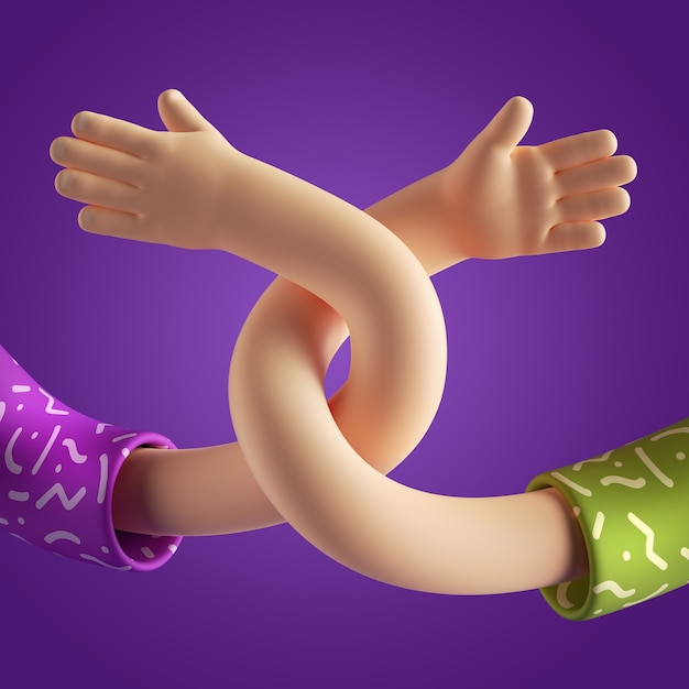 3d render abstract cartoon character flexible hands interacting