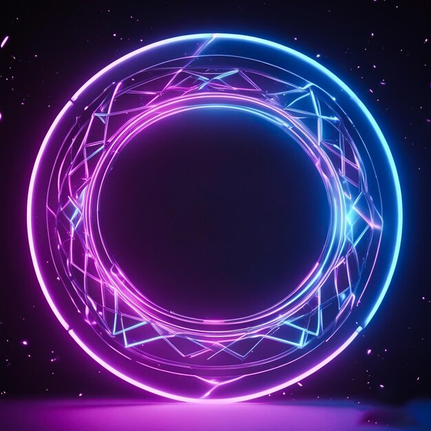 3d render abstract cloud illuminated with neon light ring on dark night sky glowing geometric shape