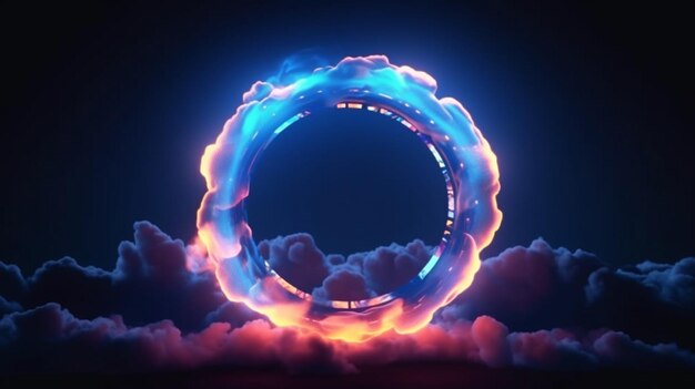 3d render abstract cloud illuminated with neon lightGenerative AI