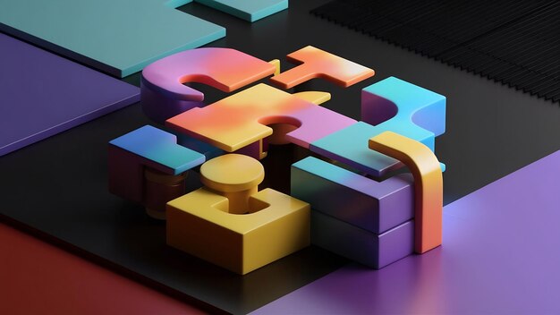 3d render abstract colorful geometric shapes