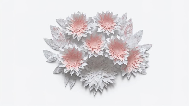 3d render abstract cut paper flowers isolated on white\
botanical background modern decorative handmade design