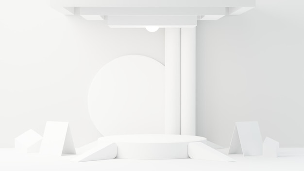 製品のプレゼンテーションと広告のための3Dレンダリング抽象ディスプレイ表彰台プラットフォームすっきりとしたデザインの最小限のシーン背景モックアップ用の空の台座化粧品用のパステルカラーの空のステージ