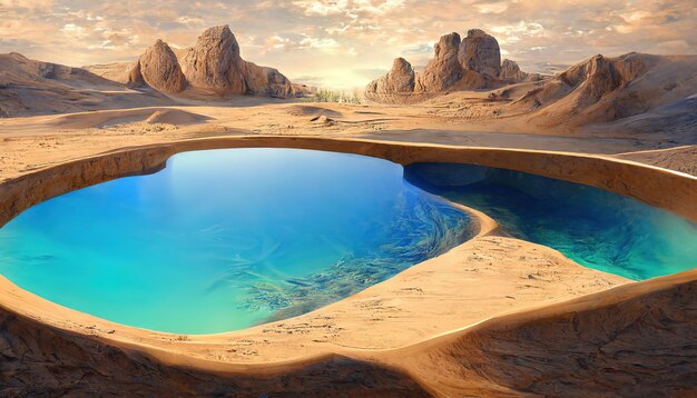 3d render abstract fantastic panoramic background with round mirror geometric shapes generative ai