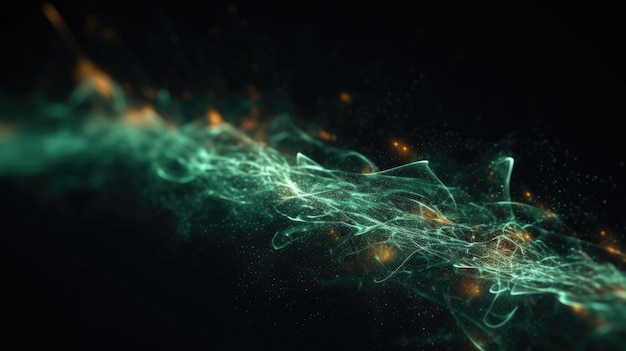 3D render of an abstract flow particle design background with green and orange color Generative AI AIG21