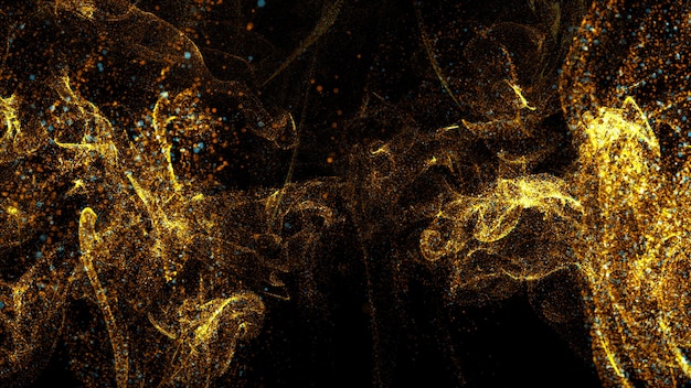 Foto rendering 3d del campo di particelle frattali astratte. simulazione dettagliata del movimento del fluido caotico.