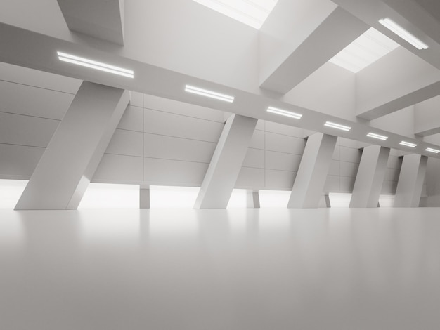 Photo 3d render of abstract futuristic architecture concrete showroom design